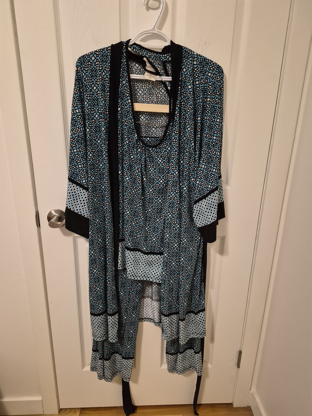 In Bloom Teal and Black Geometric Three Pieces : Tank Top, Robe And Pants